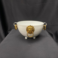 Vintage Metal Çiçeklik ve Dekoratif Aslanlı Oval Büyük Vazo - 23011 - deg -