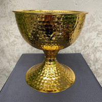 Vintage Metal Çiçeklik ve Dekoratif Küçük Darbeli Oval Vazo - 23034 - deg -