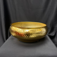 Vintage Metal Çiçeklik ve Dekoratif Darbeli Ufo Oval Vazo - 21404 - deg -