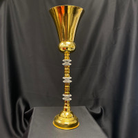 Vintage Metal Çiçeklik ve Dekoratif Uzun Ayaklı Taşlı Vazo - 21980 - deg -