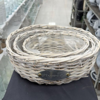 Flowers Etiketli Oval Hasır Çiçek Sepeti 3'lü - 23026 - deg -