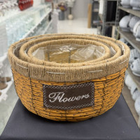 Flowers Yazılı Hasır Çiçek Sepeti 3'lü - 23049 - deg -