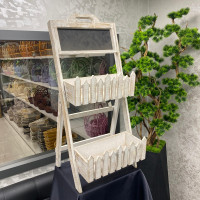 Dekoratif Vintage Doğal Ahşap Merdiven Saksı Rafı - 70228 -