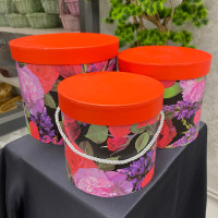 Klasik Çiçek Desenli Saplı Silindirik Formlu Özel Gün Hediye Kutusu 3'lü - 70551 -