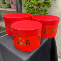 Premium Silindirik Formlu With Love Baskılı Özel Gün Hediye Kutusu 3'lü - 70597 -